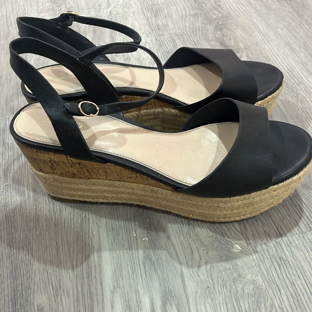 Black wedge heeled sandals